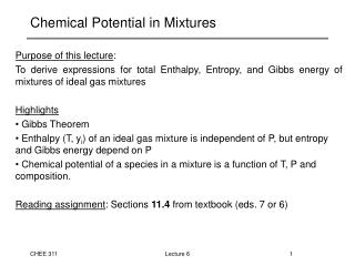 Chemical Potential in Mixtures