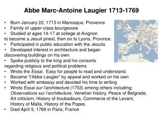 Abbe Marc-Antoine Laugier 1713-1769