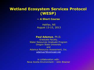 Wetland Ecosystem Services Protocol (WESP)