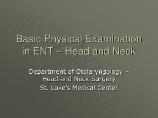 Basic Physical Examination in ENT – Head and Neck