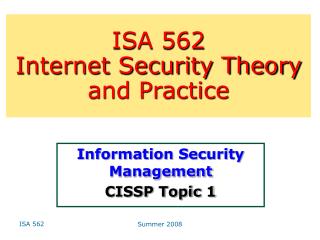 Information Security Management CISSP Topic 1