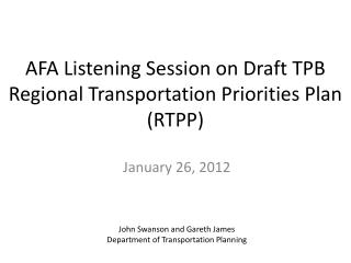 AFA Listening Session on Draft TPB Regional Transportation Priorities Plan (RTPP)
