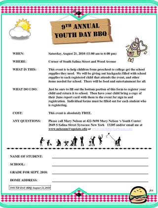9 th ANNUAL YOUTH DAY BBQ