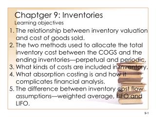 Chaptger 9: Inventories Learning objectives