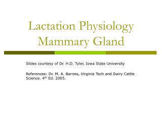 Lactation Physiology Mammary Gland
