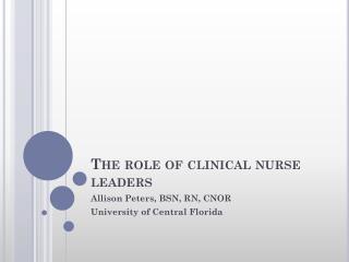 The role of clinical nurse leaders