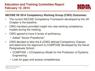 Education and Training Committee Report February 12, 2014