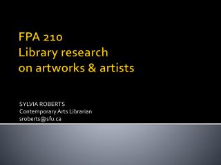 FPA 210 Library research on artworks &amp; artists