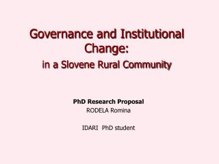 Governance and Institutional Change : in a Slovene Rural Community