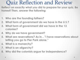 Quiz Reflection and Review