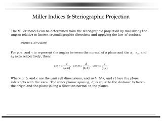 Miller Indices &amp; Steriographic Projection