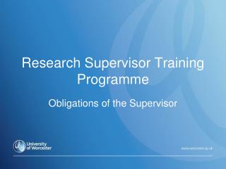 Research Supervisor Training Programme