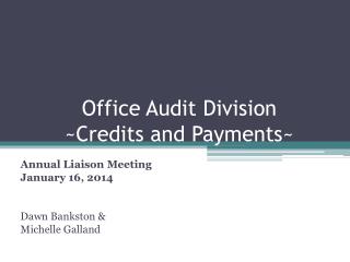 Office Audit Division ~Credits and Payments~