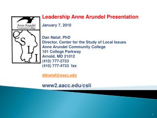 Public Opinion and Issues in Anne Arundel County: Leadership Anne Arundel Presentation