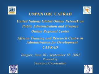 UNPAN ORC CAFRAD United Nations Global Online Network on Public Administration and Finance