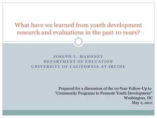 What have we learned from youth development research and evaluations in the past 10 years?