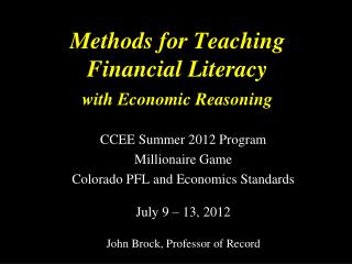 Methods for Teaching Financial Literacy with Economic Reasoning