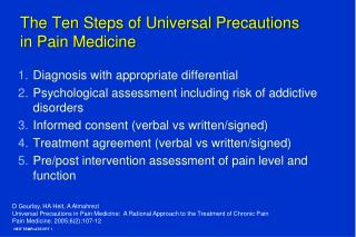 The Ten Steps of Universal Precautions in Pain Medicine