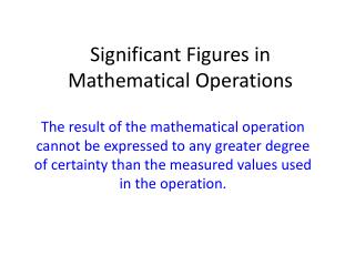 Significant Figures in Mathematical Operations