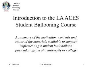 Introduction to the LA ACES Student Ballooning Course