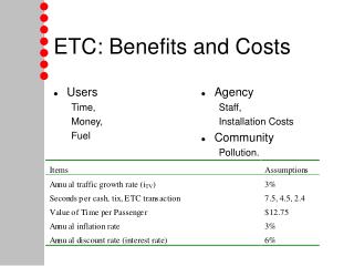 ETC: Benefits and Costs