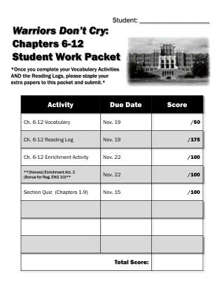 Warriors Don’t Cry : Chapters 6-12 Student Work Packet