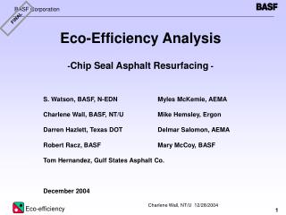 Eco-Efficiency Analysis - Chip Seal Asphalt Resurfacing -