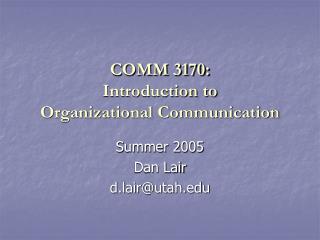 COMM 3170: Introduction to Organizational Communication