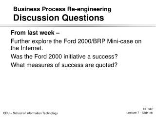 Business Process Re-engineering Discussion Questions
