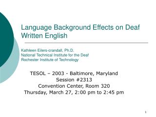 TESOL – 2003 - Baltimore, Maryland Session #2313 Convention Center, Room 320