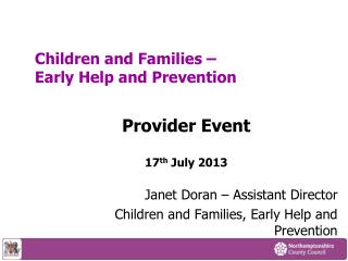 Children and Families – Early Help and Prevention