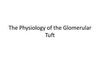 The Physiology of the Glomerular Tuft