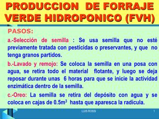 PRODUCCION DE FORRAJE VERDE HIDROPONICO (FVH)