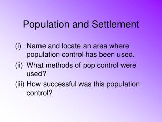 Population and Settlement