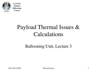 Payload Thermal Issues &amp; Calculations