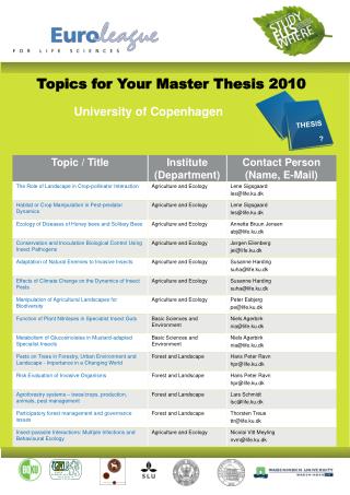 Topics for Your Master Thesis 2010