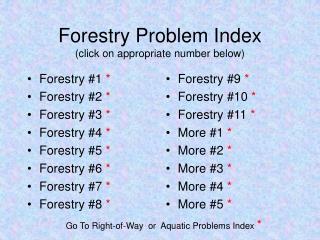 Forestry Problem Index (click on appropriate number below)