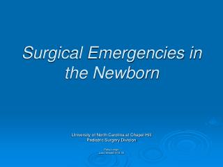 Surgical Emergencies in the Newborn