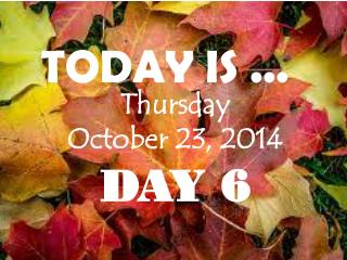 Thursday October 23, 2014 DAY 6