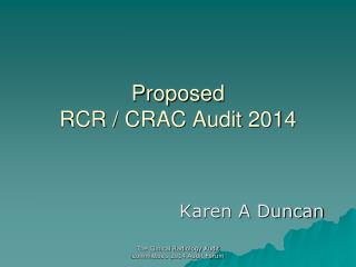 Proposed RCR / CRAC Audit 2014