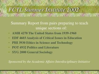 FCTL Summer Institute 2002