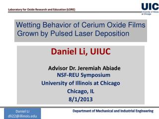 Wetting Behavior of Cerium Oxide Films Grown by Pulsed Laser Deposition