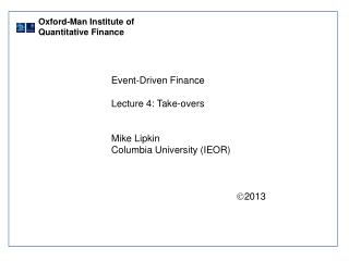 Event-Driven Finance Lecture 4: Take-overs