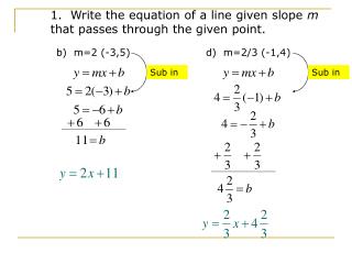 1. Write the equation of a line given slope m that passes through the given point.