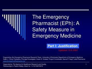 The Emergency Pharmacist (EPh): A Safety Measure in Emergency Medicine