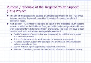 Purpose / rationale of the Targeted Youth Support (TYS) Project