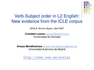 Verb-Subject order in L2 English: New evidence from the ICLE corpus