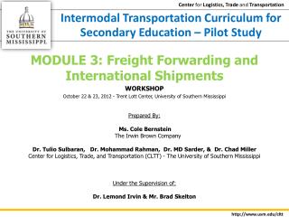 Intermodal Transportation Curriculum for Secondary Education – Pilot Study