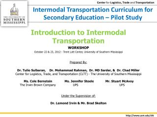 Intermodal Transportation Curriculum for Secondary Education – Pilot Study