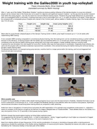 Weight training with the Galileo2000 in youth top-volleyball